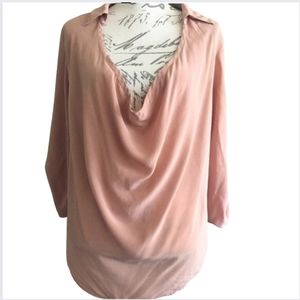 Eileen Fisher 100% Silk Blouse Plunge Neck Size L